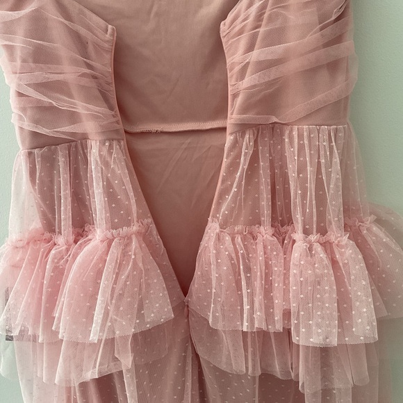 Lulus Pure Radiance Pink Mesh Swiss Dot Tiered Ruffle Straps Maxi Dress NWT S - Picture 14 of 15